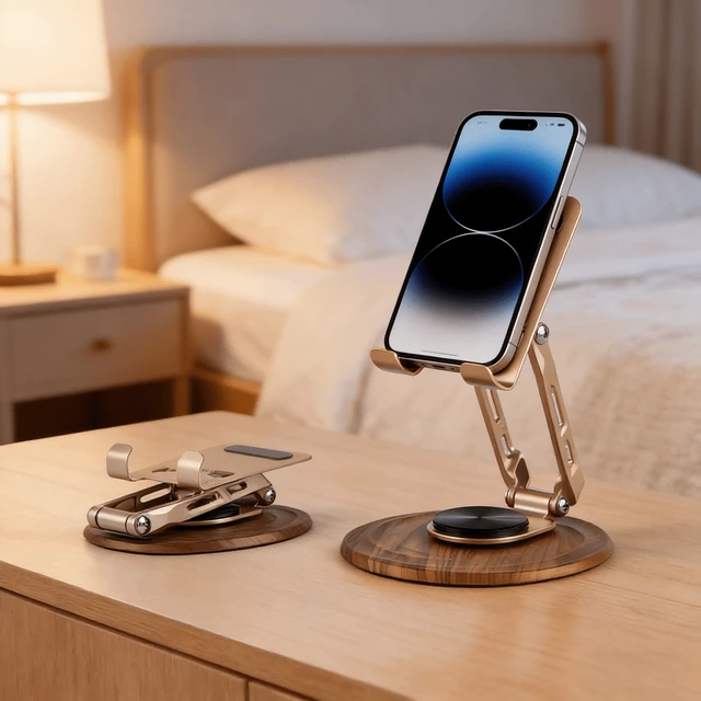 Alt view image 6 of 7 - Bks Luxury Foldable 360° Rotating Metal Phone Stand Multi-Angle Support Portable Design Anti-Slip Silicone Pad Lightweight Hollow