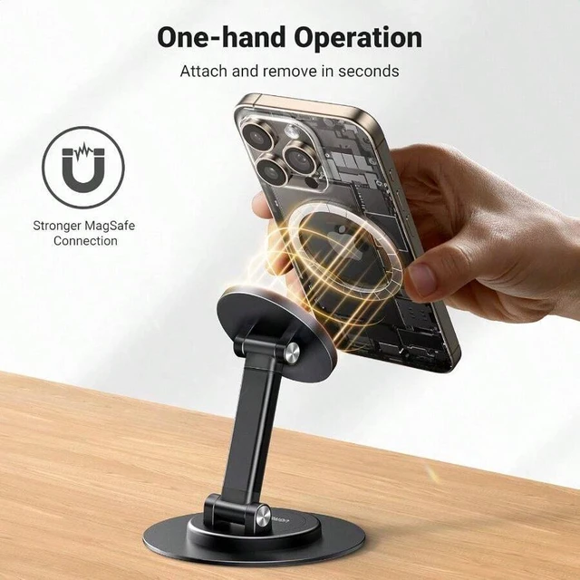Alt view image 3 of 5 - Bks Magnetic Phone Stand Height Adjustable Desk With 360 Rotation Compatible iPhone 17 16 Pro 15 Pro 14 Plus 13 12 Black