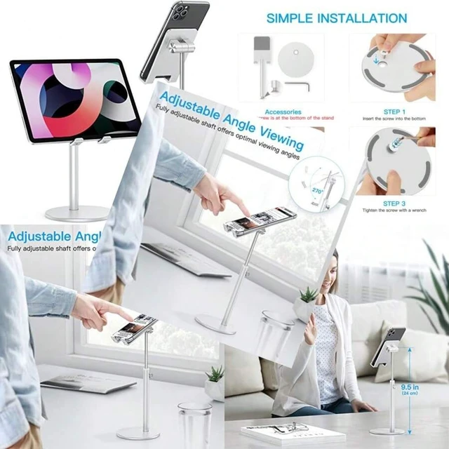 Alt view image 2 of 7 - Bks Cell Phone Stand Adjustable Height Aluminum Desktop Holder Compatible With iPhone 17 Pro Max All Smartphones Tablets 4-11 Inch