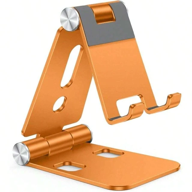 Main image of Bks Foldable Aluminum Phone Stand Portable Adjustable Dock Cradle Compatible With iPhone 17 16 15 Pro Small Tablets Orange