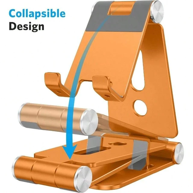 Alt view image 3 of 6 - Bks Foldable Aluminum Phone Stand Portable Adjustable Dock Cradle Compatible With iPhone 17 16 15 Pro Small Tablets Orange