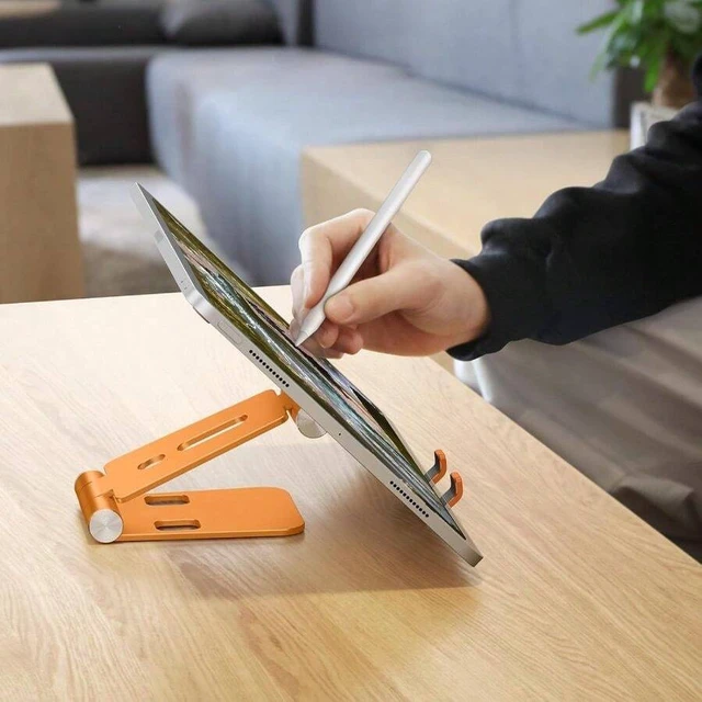 Alt view image 4 of 6 - Bks Foldable Aluminum Phone Stand Portable Adjustable Dock Cradle Compatible With iPhone 17 16 15 Pro Small Tablets Orange