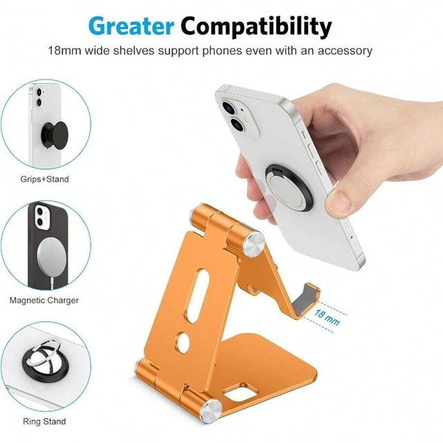Alt view image 6 of 6 - Bks Foldable Aluminum Phone Stand Portable Adjustable Dock Cradle Compatible With iPhone 17 16 15 Pro Small Tablets Orange