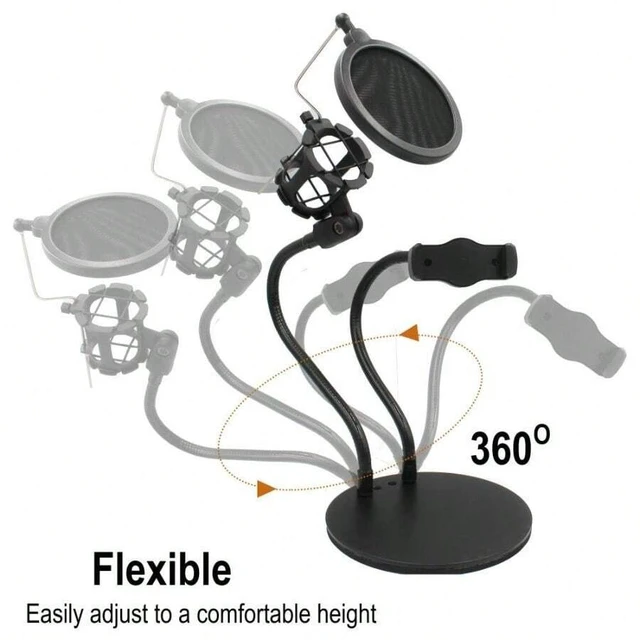 Alt view image 3 of 6 - Bks Gooseneck Mic Arm With Phone Holder Pop Filter 360 Rotating Stand Desk Mount For Streaming Recording Compatible iPhone Android