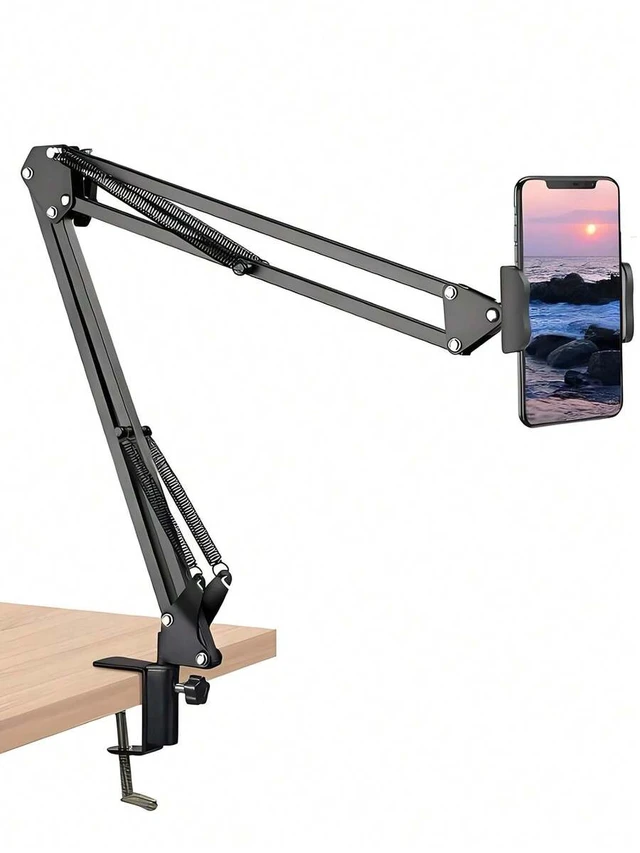 Alt view image 2 of 7 - Bks Adjustable Slouchy Arm Phone Holder Foldable Metal Clamp Mount For Smartphone Tablet Bedside Desk Stand Compatible With iPhone Android 360 Degree Rotating Strong Load-Bearing