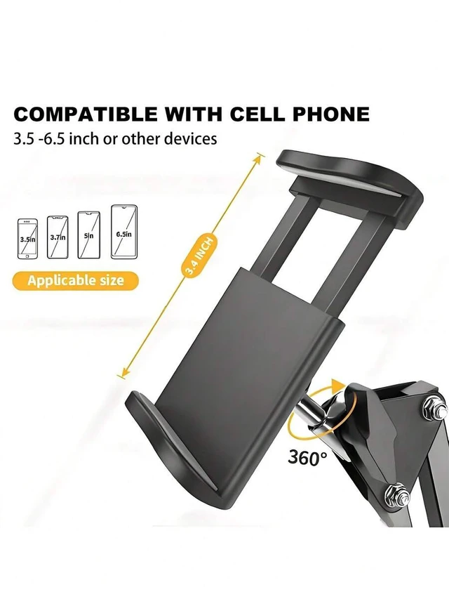 Alt view image 4 of 7 - Bks Adjustable Slouchy Arm Phone Holder Foldable Metal Clamp Mount For Smartphone Tablet Bedside Desk Stand Compatible With iPhone Android 360 Degree Rotating Strong Load-Bearing