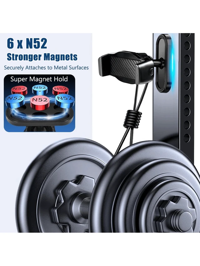 Alt view image 3 of 6 - Bks 360° Magnetic Phone Holder for Gym, Portable Mount with Strong Magnets, Fits 4.7-7 Inch Smartphones, Universal iPhone Android Compatible