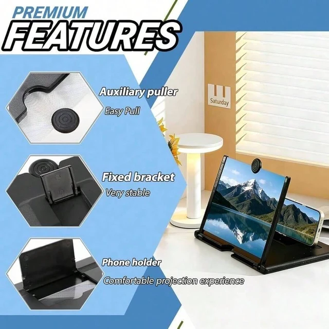 Alt view image 2 of 6 - Bks 12-Inch 3D HD Phone Magnifier Screen, Foldable Cell Phone Stand, Portable Projector for Movies & Gaming, Anti-Blue Light Lens for All Smartphones