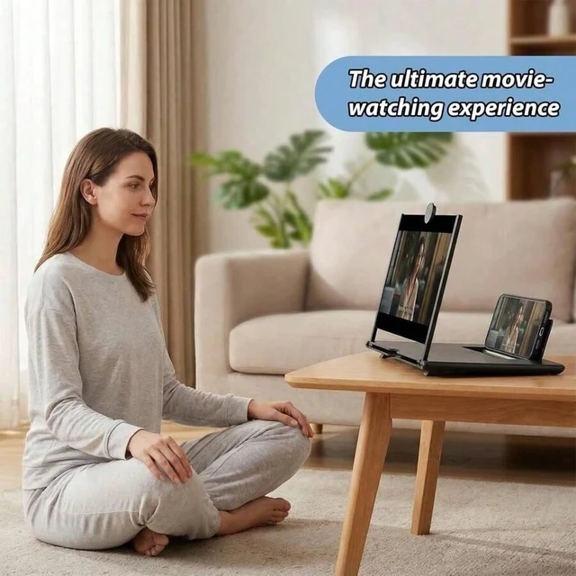 Alt view image 4 of 6 - Bks 12-Inch 3D HD Phone Magnifier Screen, Foldable Cell Phone Stand, Portable Projector for Movies & Gaming, Anti-Blue Light Lens for All Smartphones