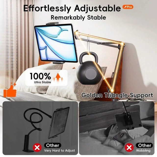 Alt view image 7 of 7 - Bks Adjustable Cantilever Phone Stand Robot Arm Mobile Phone Tablet Stand, Newly Upgraded Pro Model ABS + Carbon Steel, Supports 360 Rotation 180 Folding Easy-To-Mount Suitable For Most Mobile Phones