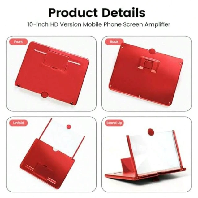 Alt view image 7 of 7 - Bks Adjustable Solid Color 10 Inch HD Phone Magnifier Screen Expander With Foldable Stand For Travel Movie Amplifier Enlarger For Elderly Red