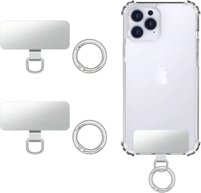 Main image of Bks 2pcs Stainless Steel Phone Tether Tabs with Spring Rings for Full Coverage Cases, Silver