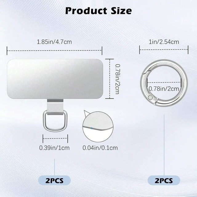 Alt view image 2 of 7 - Bks 2pcs Stainless Steel Phone Tether Tabs with Spring Rings for Full Coverage Cases, Silver