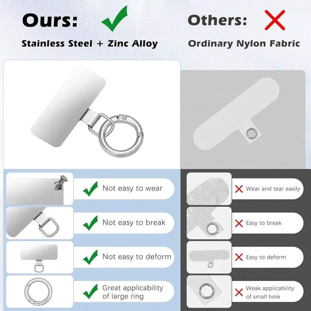 Alt view image 3 of 7 - Bks 2pcs Stainless Steel Phone Tether Tabs with Spring Rings for Full Coverage Cases, Silver