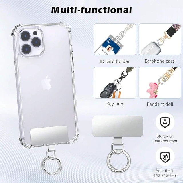 Alt view image 6 of 7 - Bks 2pcs Stainless Steel Phone Tether Tabs with Spring Rings for Full Coverage Cases, Silver