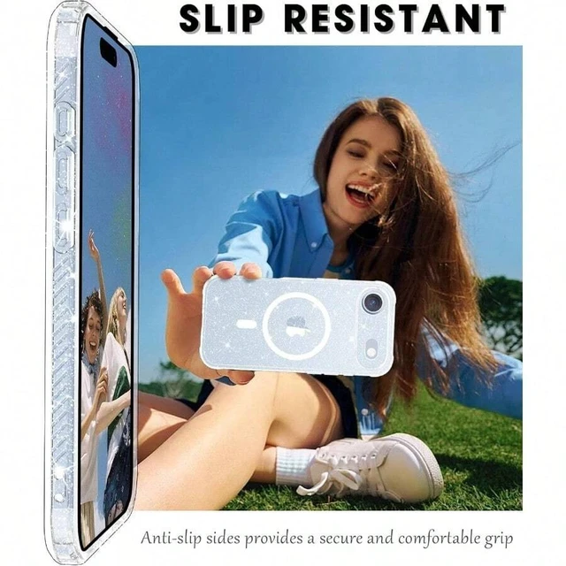 Alt view image 3 of 6 - Bks Clear Glitter Phone Case for iPhone Air 6.5 Inch, MagSafe Compatible with Camera Cover and Screen Protector