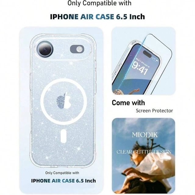 Alt view image 2 of 6 - Bks Clear Glitter Phone Case for iPhone Air 6.5 Inch, MagSafe Compatible with Camera Cover and Screen Protector