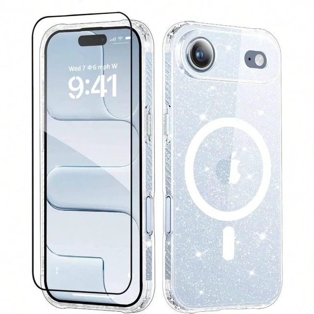 Main image of Bks Clear Glitter Phone Case for iPhone Air 6.5 Inch, MagSafe Compatible with Camera Cover and Screen Protector
