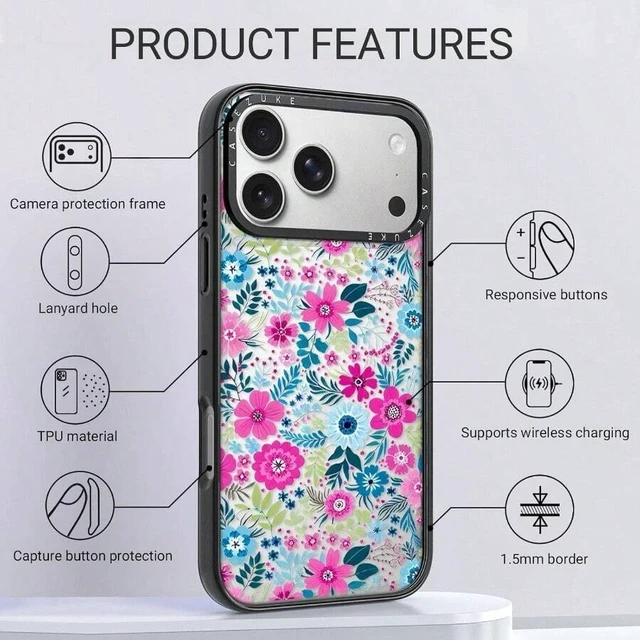 Alt view image 5 of 6 - Bks TPU Phone Case Cover for iPhone 17 Pro Max Floral Design Drop Protection Anti-Yellowing Wireless Charging