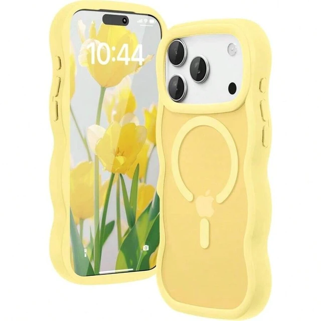 Main image of Bks Magnetic Phone Case for iPhone 17 Pro, Wavy Frame Matte Hard Back Silicone Bumper Shockproof Protection with MagSafe Support