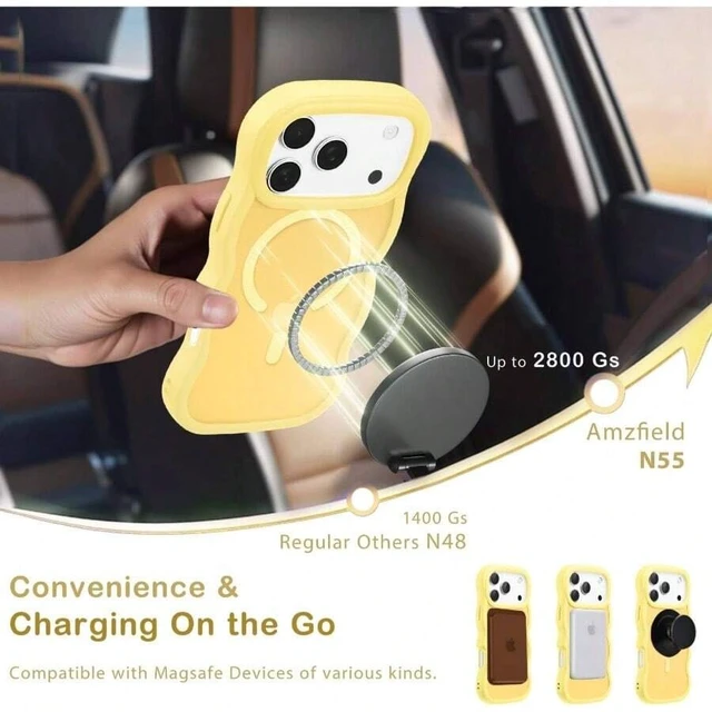 Alt view image 2 of 7 - Bks Magnetic Phone Case for iPhone 17 Pro, Wavy Frame Matte Hard Back Silicone Bumper Shockproof Protection with MagSafe Support