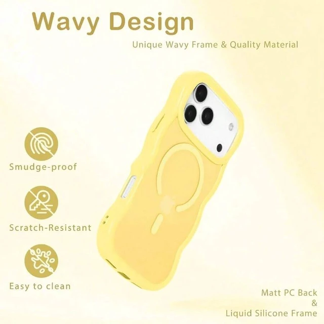 Alt view image 4 of 7 - Bks Magnetic Phone Case for iPhone 17 Pro, Wavy Frame Matte Hard Back Silicone Bumper Shockproof Protection with MagSafe Support