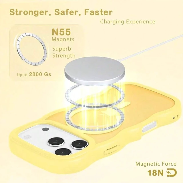 Alt view image 3 of 7 - Bks Magnetic Phone Case for iPhone 17 Pro, Wavy Frame Matte Hard Back Silicone Bumper Shockproof Protection with MagSafe Support