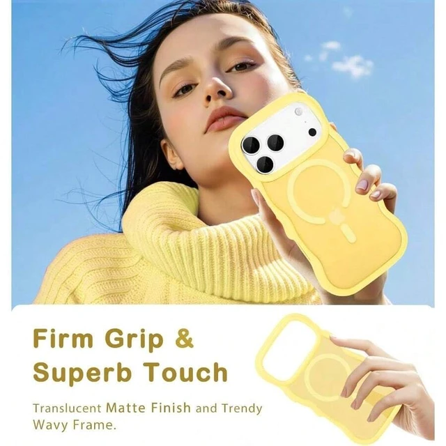 Alt view image 7 of 7 - Bks Magnetic Phone Case for iPhone 17 Pro, Wavy Frame Matte Hard Back Silicone Bumper Shockproof Protection with MagSafe Support