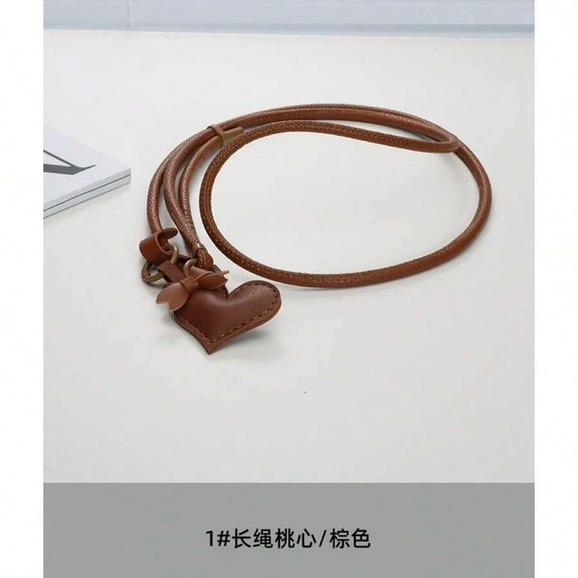 Main image of Bks Peach Heart Bow Phone Lanyard Adjustable Leather Strap Anti-Loss Bag for Mobile Devices