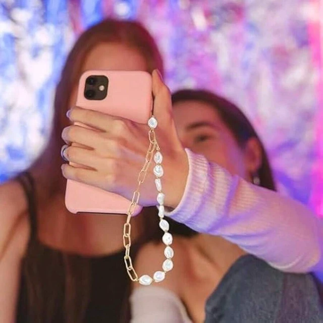 Alt view image 5 of 7 - Bks Pearl Beaded Phone Lanyard Metal Chain Wrist Strap Anti Lost Keychain Universal Smartphone Accessory