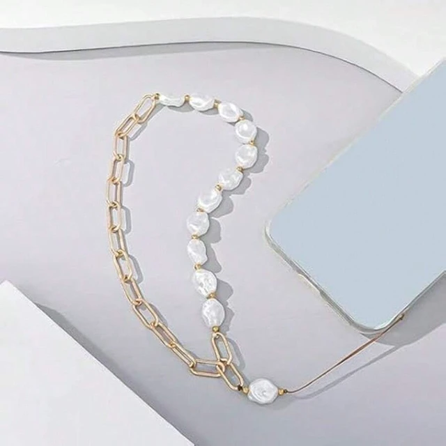 Alt view image 7 of 7 - Bks Pearl Beaded Phone Lanyard Metal Chain Wrist Strap Anti Lost Keychain Universal Smartphone Accessory