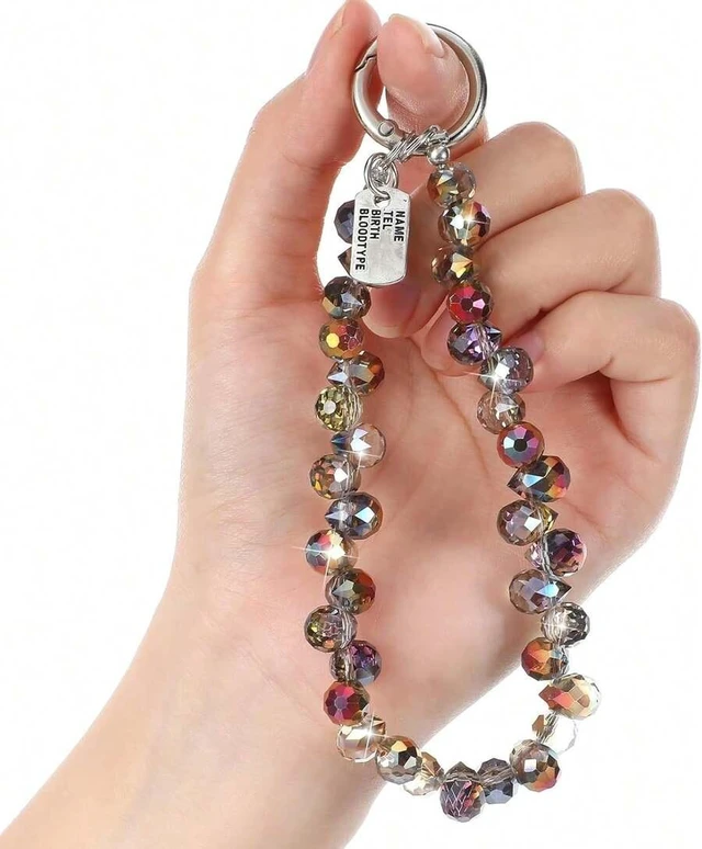 Main image of Bks Amber Beaded Phone Wrist Strap Lanyard Crystal Charm for Android Smartphone Gifts metal