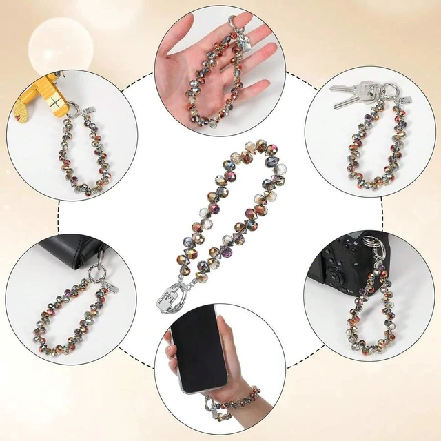 Alt view image 3 of 7 - Bks Amber Beaded Phone Wrist Strap Lanyard Crystal Charm for Android Smartphone Gifts metal
