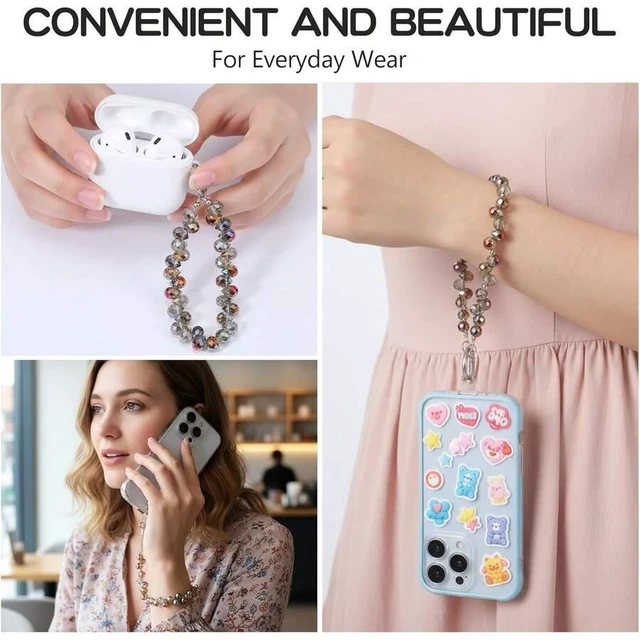 Alt view image 6 of 7 - Bks Amber Beaded Phone Wrist Strap Lanyard Crystal Charm for Android Smartphone Gifts metal