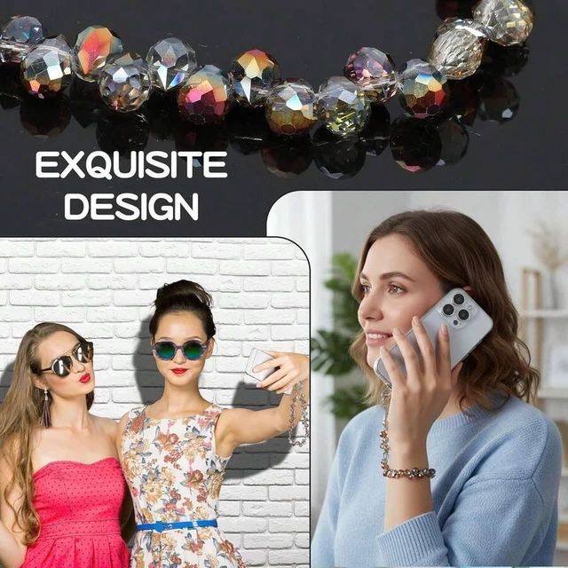 Alt view image 7 of 7 - Bks Amber Beaded Phone Wrist Strap Lanyard Crystal Charm for Android Smartphone Gifts metal