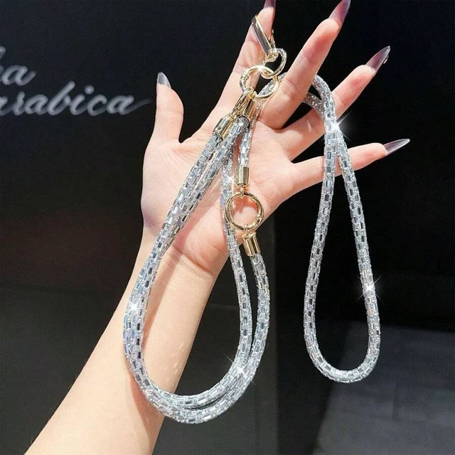 Alt view image 4 of 7 - Bks Phone Lanyard Crossbody Wrist Strap Set Silver Rhinestone Anti-Lost Handsfree Charm for iPhone 17 Pro