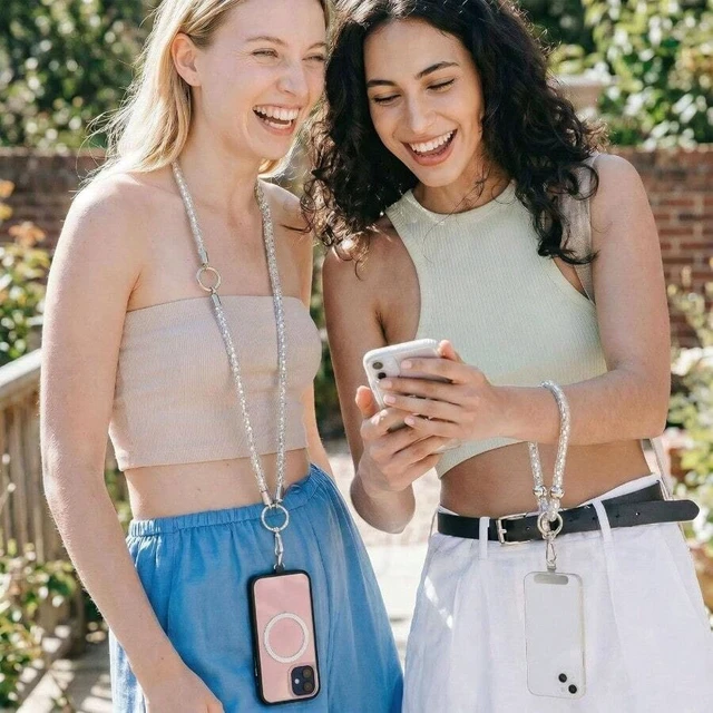 Alt view image 3 of 7 - Bks Phone Lanyard Crossbody Wrist Strap Set Silver Rhinestone Anti-Lost Handsfree Charm for iPhone 17 Pro