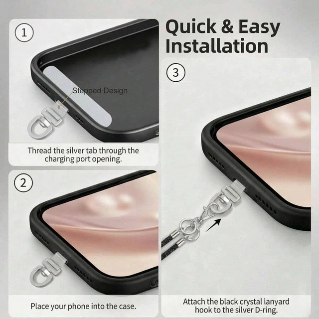 Alt view image 7 of 7 - Bks Phone Lanyard Crossbody Wrist Strap Set Silver Rhinestone Anti-Lost Handsfree Charm for iPhone 17 Pro