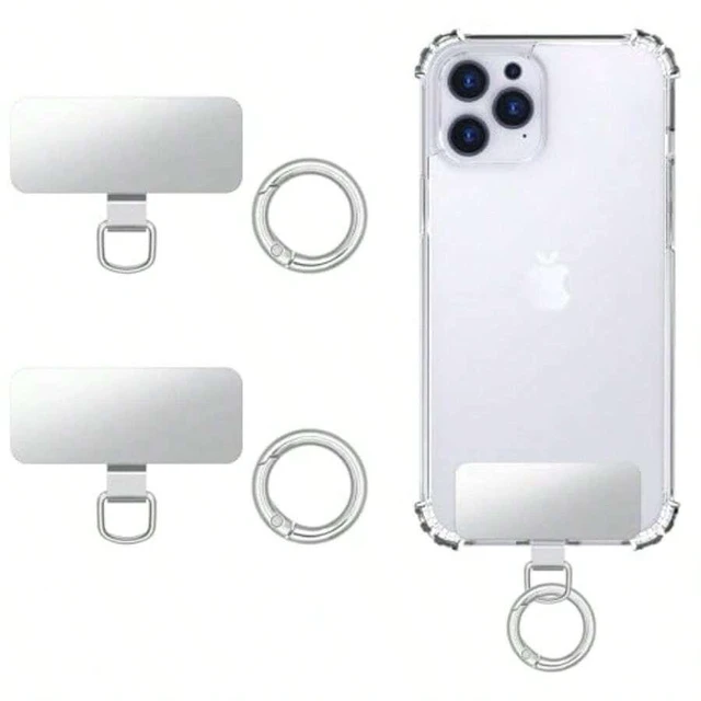 Main image of Bks 2pcs Stainless Steel Phone Tether Tabs with Spring Rings for Full Coverage Cases Silver