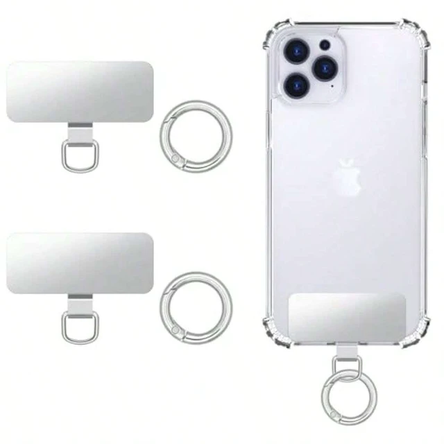 Alt view image 3 of 7 - Bks 2pcs Stainless Steel Phone Tether Tabs with Spring Rings for Full Coverage Cases Silver