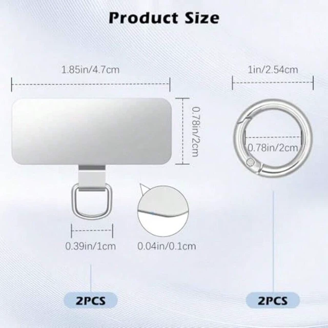 Alt view image 4 of 7 - Bks 2pcs Stainless Steel Phone Tether Tabs with Spring Rings for Full Coverage Cases Silver
