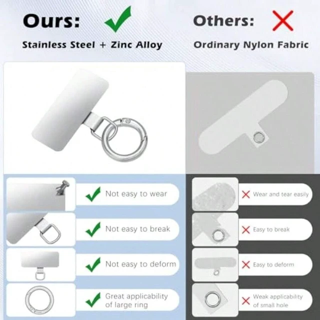 Alt view image 5 of 7 - Bks 2pcs Stainless Steel Phone Tether Tabs with Spring Rings for Full Coverage Cases Silver