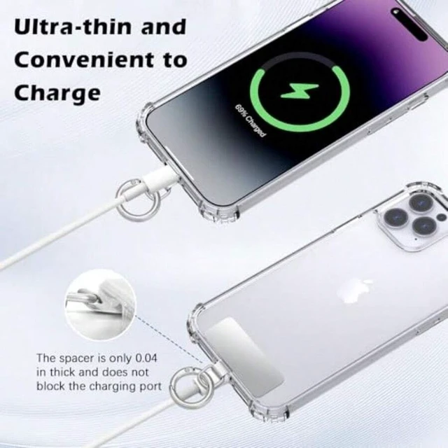 Alt view image 6 of 7 - Bks 2pcs Stainless Steel Phone Tether Tabs with Spring Rings for Full Coverage Cases Silver
