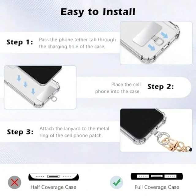 Alt view image 7 of 7 - Bks 2pcs Stainless Steel Phone Tether Tabs with Spring Rings for Full Coverage Cases Silver