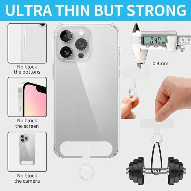 Alt view image 3 of 7 - Bks 2 Pack Phone Tether Tab Lanyard Patch Without Adhesive for Android Smartphone Full Cases White