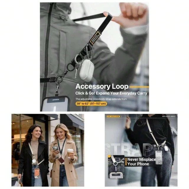 Main image of Bks 2-in-1 Cell Phone Lanyard Crossbody Wrist Strap with Tether Loop Keychain Anti Theft Travel Compatible Most Smartphones Black Starlight