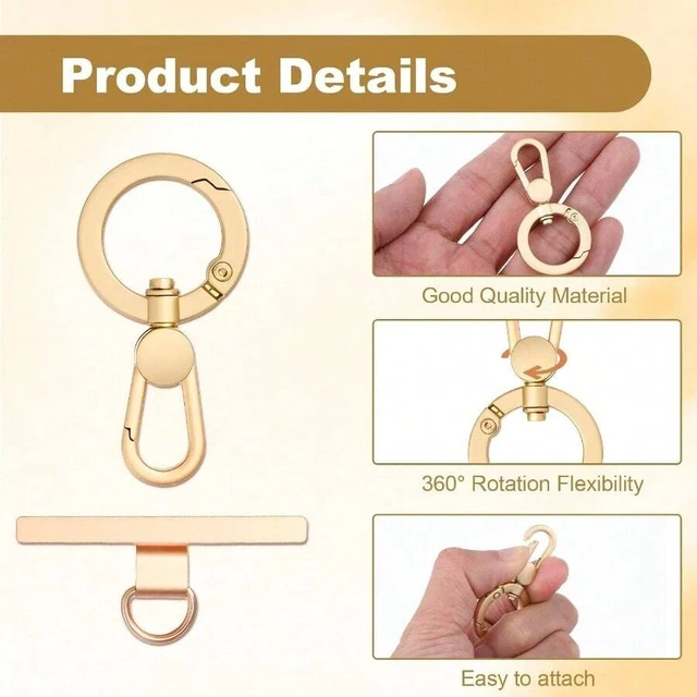 Alt view image 3 of 7 - Bks 2Pcs Gold Stainless Steel Phone Lanyard Tabs 360 Rotatable Universal Cell Strap Attachment