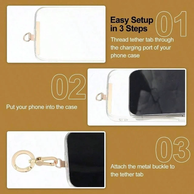 Alt view image 4 of 7 - Bks 2Pcs Gold Stainless Steel Phone Lanyard Tabs 360 Rotatable Universal Cell Strap Attachment