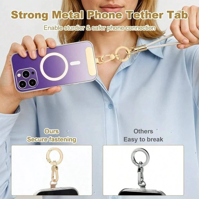 Alt view image 7 of 7 - Bks 2Pcs Gold Stainless Steel Phone Lanyard Tabs 360 Rotatable Universal Cell Strap Attachment