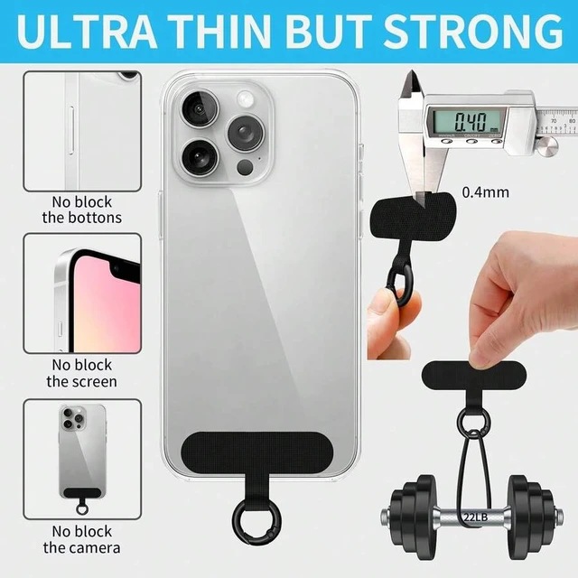 Alt view image 2 of 7 - Bks 2 Pack Phone Tether Tab, Ultra-Thin Lanyard Patch Without Adhesive for Full Coverage Cases